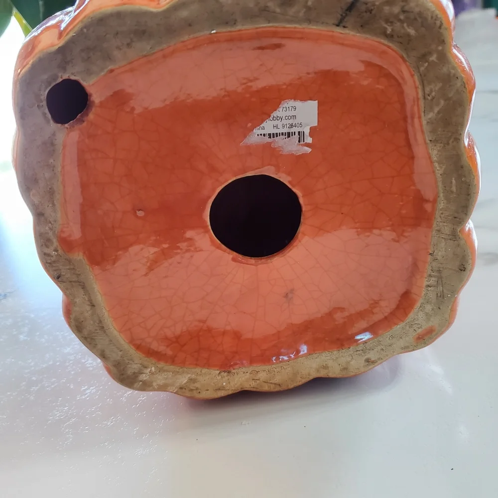 Ceramic Pumpkin with metal leaves